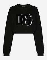 Cropped jersey sweatshirt with DG logo patch - | Dolce & Gabbana