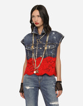 Denim vest with lace details - | Dolce & Gabbana