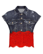 Denim vest with lace details - | Dolce & Gabbana