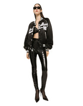 Satin varsity bomber jacket with Dolce&Gabbana embroidery - | Dolce & Gabbana