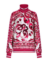 Zip-up cady sweatshirt with Majolica print - | Dolce & Gabbana