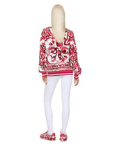 Zip-up cady sweatshirt with Majolica print - | Dolce & Gabbana
