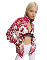 Zip-up cady sweatshirt with Majolica print - | Dolce & Gabbana