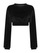 Cropped chenille sweatshirt with carpet-stitch embroidery - | Dolce & Gabbana