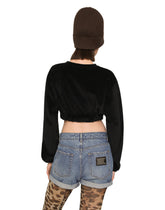 Cropped chenille sweatshirt with carpet-stitch embroidery - | Dolce & Gabbana