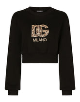 Cropped jersey sweatshirt with embroidered DG patch - | Dolce & Gabbana
