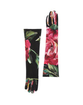 Rose-print jersey gloves with DG logo - | Dolce & Gabbana
