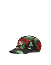 Nylon baseball cap with red rose print - | Dolce & Gabbana