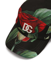 Nylon baseball cap with red rose print - | Dolce & Gabbana
