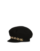 Wool baize baker boy hat with DG logo chain - | Dolce & Gabbana