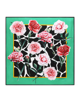 Twill scarf with white rose print (90 x 90) - | Dolce & Gabbana