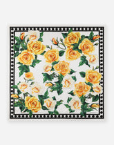 Twill scarf with yellow rose print (90 x 90) - | Dolce & Gabbana