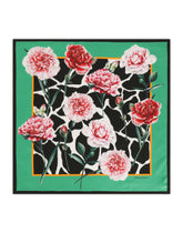 Twill scarf with white rose print (70 x 70) - | Dolce & Gabbana