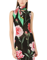 Twill scarf with white rose print (70 x 70) - | Dolce & Gabbana