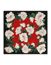Twill scarf with white rose print (70 x 70) - | Dolce & Gabbana
