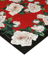 Twill scarf with white rose print (70 x 70) - | Dolce & Gabbana