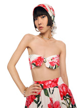 Twill scarf with yellow rose print (70 x 70) - | Dolce & Gabbana