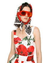 Twill scarf with yellow rose print (70 x 70) - | Dolce & Gabbana