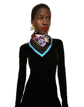 Twill scarf with red rose print (70 x 70) - | Dolce & Gabbana