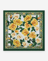 Twill scarf with yellow rose print (70 x 70) - | Dolce & Gabbana