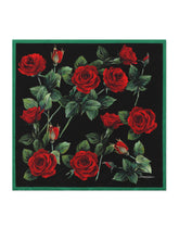Twill scarf with red rose print (50 x 50) - | Dolce & Gabbana