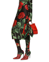 Twill scarf with red rose print (50 x 50) - | Dolce & Gabbana