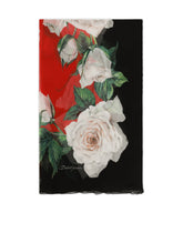 Silk scarf with white rose print (120 x 200) - | Dolce & Gabbana
