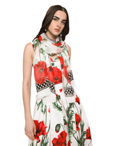 Silk scarf with yellow rose print - | Dolce & Gabbana