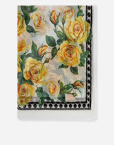 Silk scarf with yellow rose print - | Dolce & Gabbana
