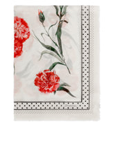 Large carnation-print silk and cashmere scarf (140 x 140) - | Dolce & Gabbana