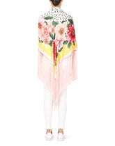 Camellia-print silk satin foulard with fringing - | Dolce & Gabbana