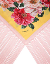 Camellia-print silk satin foulard with fringing - | Dolce & Gabbana