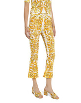 Trumpet-leg silk charmeuse pants with majolica print - | Dolce & Gabbana