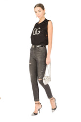 Deep blue denim Audrey jeans with ripped details - | Dolce & Gabbana