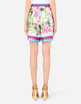Bluebell-print twill shorts with piping - | Dolce & Gabbana