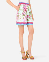 Bluebell-print twill shorts with piping - | Dolce & Gabbana