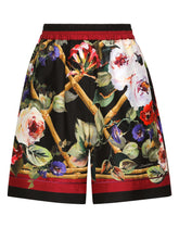 Twill pajama shorts with rose garden print - | Dolce & Gabbana