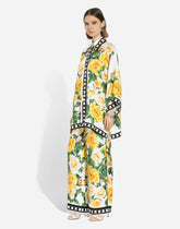 Silk pajama pants with rose print yellow - | Dolce & Gabbana