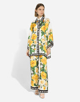 Silk pajama pants with rose print yellow - | Dolce & Gabbana