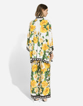 Silk pajama pants with rose print yellow - | Dolce & Gabbana
