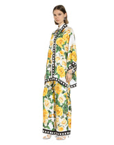 Silk pajama pants with rose print yellow - | Dolce & Gabbana