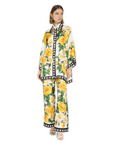 Silk pajama pants with rose print yellow - | Dolce & Gabbana