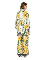 Silk pajama pants with rose print yellow - | Dolce & Gabbana