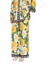 Silk pajama pants with rose print yellow - | Dolce & Gabbana