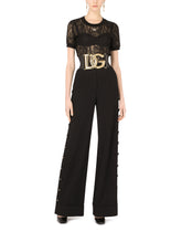 Piqué palazzo pants with buttons and turn-ups - | Dolce & Gabbana