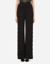 Piqué palazzo pants with buttons and turn-ups - | Dolce & Gabbana