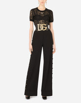 Piqué palazzo pants with buttons and turn-ups - | Dolce & Gabbana