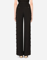 Piqué palazzo pants with buttons and turn-ups - | Dolce & Gabbana