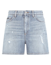 Light blue stretch denim shorts - | Dolce & Gabbana