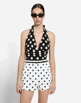 High-waisted cotton shorts with polka-dot print - | Dolce & Gabbana